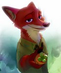 abstract_background anthro clothed clothing duo male smile innunammi disney zootopia nick_wilde canid canine fox mammal red_fox true_fox 2016 half-length_portrait hi_res portrait