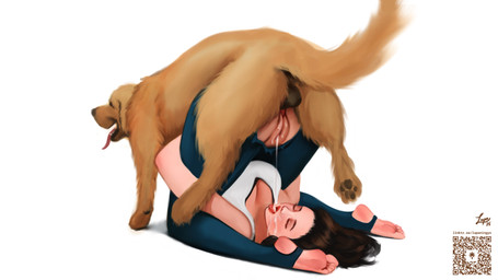 anal anal_penetration backsack balls bestiality black_nose bodily_fluids breasts brown_hair brown_pawpads cleavage clothed clothing cum cum_drip cum_in_mouth cum_inside drinking drinking_cum dripping duo exercise_clothing eyes_closed female female_penetrated feral feral_penetrating feral_penetrating_human fur genital_fluids genitals hair human_on_feral human_penetrated interspecies knotting long_hair male male/female male_penetrating male_penetrating_female nude_male open_mouth partially_clothed_female partially_clothed_human pawpads penetration qr_code sex simple_background tan_body tan_fur text tongue unusual_position white_background lupaningyo bird_dog canid canine canis domestic_dog golden_retriever human hunting_dog mammal retriever 16:9 2025 4k absurd_res digital_media_(artwork) digital_painting_(artwork) hi_res painting_(artwork) signature url widescreen