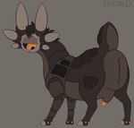 6_ears animal_genitalia anus big_anus black_sclera brown_background brown_body brown_countershading brown_hair cloven_hooves countershading dewclaw_hooves feral genitals hair half-closed_eyes hooves huge_anus hyper hyper_anus lidded_eyes looking_away machine male mouthless multi_ear narrowed_eyes noseless orange_eyes orange_penis overweight overweight_feral overweight_male penis penis_tip plated_scales quadruped rear_view sackless scutes segmented_legs segmented_neck sheath short_tail simple_background solo standing tail text thick_neck thick_tail three-quarter_view unguligrade unusual_ears emionix monav_(emx) alien lurkerbeast omnitope robot 2025 absurd_res artist_name brown_theme digital_drawing_(artwork) digital_media_(artwork) flat_colors hi_res nonbinary_(lore)
