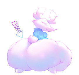 anthro big_butt biped black_eyes blue_clothing blue_topwear bottom_heavy bottomless bottomless_anthro bottomless_female breasts butt clothed clothed_anthro clothed_female clothing directional_arrow female female_anthro huge_butt huge_hips huge_thighs hyper hyper_butt hyper_hips hyper_thighs monotone_background pink_body plantigrade short_tail simple_background smile solo spiral spiral_eyes standing tail text thick_thighs three-quarter_view topwear white_background wide_hips voidcatart deltarune undertale_(series) darkner virovirokun 2023 colored digital_media_(artwork) english_text shaded