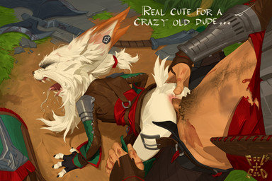 age_difference all_fours anal anal_penetration anthro anthro_penetrated anus armor belt bodily_fluids bottomwear bottomwear_down butt butt_grab clothed clothed_sex clothing duo ear_piercing eyes_closed from_behind_position genitals hand_on_butt human_on_anthro human_penetrating human_penetrating_anthro interspecies male male/male mature_anthro mature_male moan older_penetrated open_belt outside_sex pants pants_down partially_clothed penetration penile penile_penetration penis penis_in_ass piercing saliva screaming sex short_male size_difference smaller_penetrated text tongue tongue_out furgdto league_of_legends riot_games tencent kled_(lol) human mammal yordle 3:2 absurd_res english_text hi_res