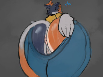 anthro anus beady_eyes black_eyes blue_bottomwear blue_clothing blue_pants bottomwear bottomwear_down brown_body brown_fur clothed clothing female fur genitals grey_background grey_body grey_fur looking_at_viewer looking_back looking_back_at_viewer low-angle_view pants pants_down partially_clothed pink_anus rear_view simple_background solo topwear vulva white_body white_fur yellow_clothing yellow_topwear ashclone epic_games fortnite cate_meowdy domestic_cat felid feline felis mammal 4:3 hi_res