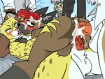 4:3 aggretsuko anal anal_penetration animal_genitalia animal_penis anthro anthro_on_anthro anthro_penetrated anthro_penetrating anthro_penetrating_anthro balls big_bulge big_penis blush bodily_fluids bulge canine_genitalia canine_penis cum cum_in_ass cum_inside cum_on_face cum_on_penis director_himuro double_anal double_penetration down_the_leg_bulge felid feline_genitalia feline_penis femboy gangbang genital_fluids genitals group group_sex haida_(aggretsuko) hi_res hyena hyoudou knot leopard looking_pleasured male male/male male_penetrated male_penetrating male_penetrating_male mammal pantherine pb-art penetration penile penile_penetration penile_spines penis sanrio sex spotted_hyena tadano_(aggretsuko)