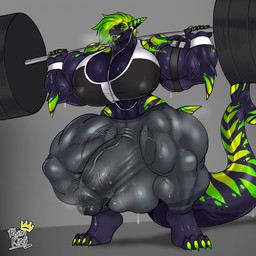 anthro balls big_balls big_breasts big_bulge big_muscles big_penis big_tail bodily_fluids breasts bulge clothing detailed_bulge exercise genitals gynomorph huge_balls huge_breasts huge_bulge huge_muscles huge_penis hyper hyper_balls hyper_bulge hyper_genitalia hyper_muscles hyper_penis ineffective_clothing intersex muscular muscular_gynomorph muscular_intersex nipple_outline penis solo sweat tail vein veiny_muscles veiny_penis weightlifting workout rhinoking aquatic fish requiem_shark shark tiger_shark 1:1 hi_res