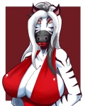 4:5 anthro big_breasts breasts clothed clothing equid equine female huge_breasts lipstick looking_at_viewer makeup mammal shishikasama smile solo zebra