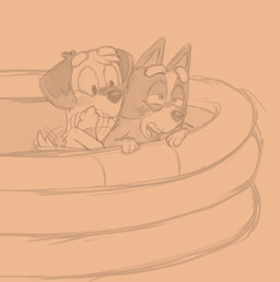 ambiguous_penetration anthro blush duo female from_behind_position gloves_(marking) inflatable_pool looking_pleasured male male/female markings penetration sex sex_in_water tail tail_motion tailwag young young_anthro young_female young_male young_on_young comjuke bluey_(series) bingo_heeler chucky_(bluey) australian_cattle_dog bird_dog canid canine canis cattledog domestic_dog herding_dog hunting_dog labrador mammal mixed_breed pastoral_dog retriever hi_res sketch