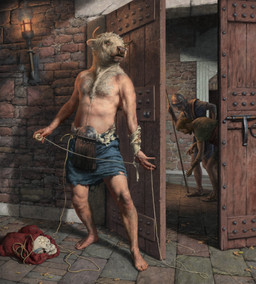armor barefoot bone door facial_piercing feet male nose_piercing nose_ring piercing ring_piercing skull solo string paul_reid european_mythology greek_mythology mythology bovid bovine cattle human humanoid hybrid mammal minotaur hi_res