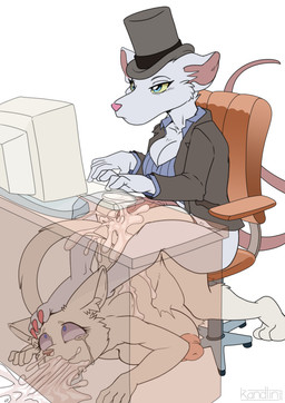 3_toes 5_fingers anal anal_penetration anthro anthro_on_anthro anthro_penetrated anthro_penetrating anthro_penetrating_anthro belly big_belly big_breasts blue_eyes bodily_fluids breast_squish breasts casual_sex chair claws cleavage clothed clothing computer crying cum cum_from_mouth cum_from_nose cum_in_mouth cum_in_nose cum_inside cum_through desk distracted distracted_sex duo electronics excessive_cum excessive_genital_fluids eyebrows feet female female_penetrated fingers forced fur furniture genital_fluids genitals grey_body grey_fur gynomorph gynomorph/female gynomorph_penetrating gynomorph_penetrating_female hat headgear headwear huge_breasts inner_ear_fluff intersex intersex/female intersex_penetrating intersex_penetrating_female nipples paws penetration penile penile_penetration penis penis_in_ass pink_claws pink_nipples pink_nose pink_penis rape sex simple_background squish table tail tears toes top_hat tuft under_table vein veiny_penis white_background white_body white_fur white_inner_ear_fluff kandlin whitekitten jewel_(whitekitten) felid feline mammal murid murine rat rodent 2022 absurd_res digital_media_(artwork) hi_res
