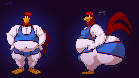 anthro bottomwear bulge butt clothing hyper male shorts solo bobthetanuki looney_tunes space_jam warner_brothers foghorn_leghorn avian bird chicken galliform phasianid hi_res