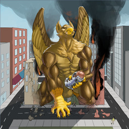 abs anthro balls beak building building_destruction city city_background city_destruction cityscape claws crush destruction erection extreme_size_difference feathered_wings feathers feet finger_claws fingers fire genitals macro male muscular muscular_anthro muscular_male nude outside pecs penetration penis size_difference sky smile solo tail vehicle vehicle_destruction vehicle_penetrated wings cloak_and_dirk mythology carpo avian gryphon mythological_avian mythological_creature 1:1 hi_res