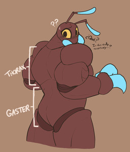 antennae_(anatomy) anthro blush blush_lines bodily_fluids butt confusion dialogue exoskeleton female looking_at_viewer looking_back looking_back_at_viewer mandibles muscular muscular_female nude question_mark simple_background solo standing sweat sweatdrop text yellow_eyes carameltsi rivals_of_aether la_reina_(rivals_of_aether) ant arthropod hymenopteran insect colored hi_res spanish_text