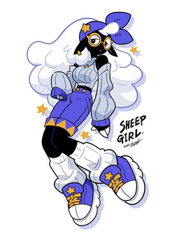 anthro clothed clothing eyewear female fingers footwear glasses hooved_fingers hooves shoes simple_background sneakers solo wearing_glasses white_background wool_hair nelnal bovid caprine mammal sheep 3:4 hi_res