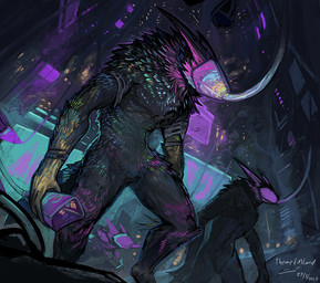ambiguous_gender anthro black_body black_fur detailed_background fur group horn iridescent mask standing trio wire themefinland deltarune undertale_(series) werewire 2025 dated digital_media_(artwork) digital_painting_(artwork) painting_(artwork) signature
