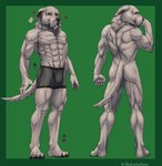 4_toes 5_fingers abs anthro athletic athletic_anthro athletic_male back_muscles barefoot black_nose boxer_briefs bulge butt claws clothed clothing feet fingers front_view fur green_background grey_body grey_fur hindpaw humanoid_hands looking_at_viewer looking_back looking_back_at_viewer male mature_anthro mature_male nude paws pecs plantigrade rear_view simple_background solo standing toes topless topless_anthro topless_male underwear monstrovod laskey canid canine canis domestic_dog hunting_dog irish_wolfhound mammal sighthound 2018 digital_media_(artwork) hi_res model_sheet signature