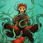 anthro anthro_penetrated big_clitoris biped bodily_fluids clitoris ear_piercing female genitals hair looking_pleasured penetration piercing pleased_expression pussy red_body red_hair saliva slightly_chubby slightly_chubby_female tentacles teratophilia vaginal vaginal_penetration kolkolukija ailurid mammal red_panda