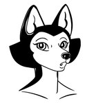 anthro black_body black_eyes black_fur black_nose female fur shocked simple_background solo white_body white_fur spoogiehowl spoogie_(spoogiehowl) canid canine canis mammal wolf digital_drawing_(artwork) digital_media_(artwork) line_art monochrome portrait