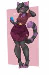 anthro breasts clothed clothing electronics female open_mouth phone pigeon_toed selfie simple_background smile solo standing wide_hips tweedabop kate_(tach0012) domestic_cat felid feline felis mammal hi_res