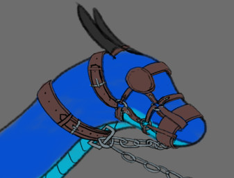 bdsm blindfold bondage bound bridle chain collar feral grey_background horn leather male muzzle_(object) muzzled simple_background solo straps vokulnin_(artist) mythology vokulnin dragon mythological_creature mythological_scalie reptile scalie 2020 low_res