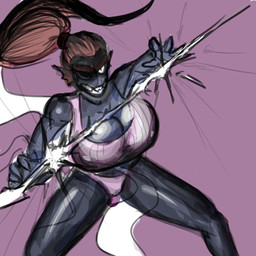 anthro big_breasts blue_body blue_skin bra breasts cleavage clothed clothing female glowing_weapon holding_object melee_weapon polearm spear spear_of_justice sports_bra underwear weapon putricia undertale undertale_(series) undyne fish marine 1:1 hi_res