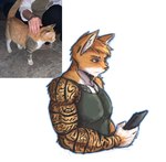 anthro arm_tattoo arm_tuft black_body black_fur bottomwear brown_eyes cellphone cheek_tuft clothing ear_piercing elbow_tuft electronics facial_tuft feral fur gauged_ear gloves_(marking) hair holding_cellphone holding_object holding_phone holding_smartphone inner_ear_fluff leg_markings looking_at_cellphone looking_at_object looking_at_phone looking_down male markings muscular orange_body orange_fur orange_hair pants petting phone photo piercing pink_nose real shirt short_hair simple_background smartphone socks_(marking) solo tank_top tattoo topwear tuft whiskers white_background white_body white_skin tinygaypirate domestic_cat felid feline felis human mammal half-length_portrait hi_res portrait