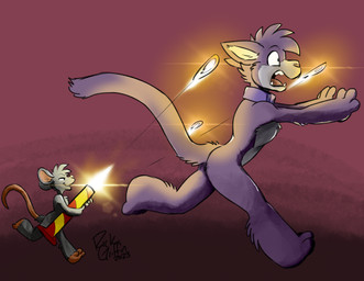 anthro chasing collar collar_only duo female fireworks fluffy fur holding_object multicolored_body multicolored_fur nude nude_anthro open_mouth plantigrade purple_body purple_fur running scared simple_background size_difference teeth tongue two_tone_body two_tone_fur rick_griffin third-party_edit housepets! grape_jelly_(housepets!) squeak_(housepets!) domestic_cat felid feline felis mammal mouse murid murine rodent 2025 absurd_res color_edit colored hi_res signature