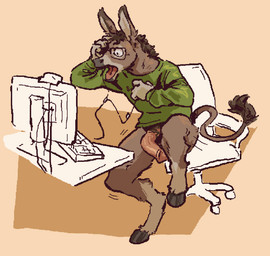 abstract_background animal_genitalia animal_penis anthro balls biped bottomless clothed clothing computer electronics flaccid genitals livestream male partially_clothed penis simple_background solo sweater text topwear yelling furvidd asinus donkey equid equine mammal 2022 digital_drawing_(artwork) digital_media_(artwork) english_text hi_res