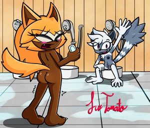 anthro areola bath bathhouse blush bodily_fluids breasts butt duo fangs female female_anthro genitals hair long_hair looking_at_viewer navel nipples nude open_mouth rear_view shower_head sitting soap_bar sweat sweatdrop tail teeth tongue vulva sussytomato idw_publishing sega sonic_the_hedgehog_(comics) sonic_the_hedgehog_(idw) sonic_the_hedgehog_(series) tangle_the_lemur whisper_the_wolf canid canine canis lemur mammal primate ring-tailed_lemur strepsirrhine wolf hi_res