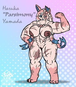 abs anthro anthrofied arm_scar bow_ribbon chest_scar eyeshadow facial_scar female flexing flexing_bicep flexing_muscles genitals greying_hair leg_scar lipstick makeup muscular muscular_anthro nipples nude pink_body pokemorph ribbons ribbons_(anatomy) scar simple_background solo torn_ear vulva frooby nintendo pokemon parsimony eeveelution generation_6_pokemon pokemon_(species) sylveon absurd_res hi_res signature