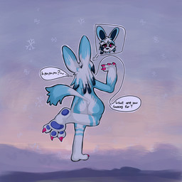 3_toes 4_fingers anthro blue_body blue_fur blue_pawpads claws feet female fingers foot_focus front_view fur gesture hand_gesture landscape nude outline pawpads pink_claws pink_eyes plantigrade pose presenting questioning_tone raised_leg rear_view sky smug_expression snow snowflake speech_bubble toes white_body white_fur sockless_zen02 canid canine mammal 1:1 2025 cel_shading digital_drawing_(artwork) digital_media_(artwork) hi_res shaded