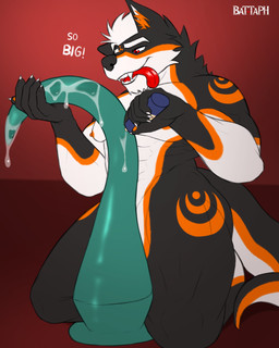 abs anthro applying_lube dildo heart_eyes heart_symbol hyper_dildo long_dildo lube lube_bottle lube_on_dildo male muscular muscular_male nipples pecs sex_toy sitting sitting_on_ground solo text thick_thighs tongue tongue_out battaph dinayre canid canine canis mammal wolf 4:5 english_text hi_res