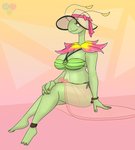 anthro anthrofied beachwear bikini bottomwear clothing female hat headgear headwear plant pokemorph skirt solo sun_hat swimwear two-piece_swimsuit hambor12 nintendo pokemon cheryl_bruneval_(faltzhargen) elemental_creature flora_fauna generation_2_pokemon meganium pokemon_(species) absurd_res hi_res