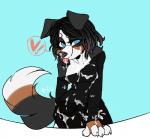 2020 anthro bernese_mountain_dog big_tail black_body black_fur black_nose blue_eyes blush bodily_fluids bottomwear breasts brown_body brown_fur butt button_ears canid canine canis cleavage clothed clothing cum cum_covered cum_on_clothing cum_on_face curled_hair dechito denim denim_bottomwear denim_clothing digital_media_(artwork) domestic_dog female floppy_ears fur genital_fluids hair heart_symbol jeans looking_at_viewer mammal medium_breasts messy molosser mountain_dog multicolored_body multicolored_fur off_shoulder pants paws simple_background smile solo speech_bubble standing sweatshirt swiss_mountain_dog tail thick_thighs tongue tongue_out topwear white_body white_fur winter_nights