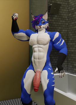abs anthro balls bangs biceps big_penis expansion fur genital_growth genitals growth hair male multicolored_body multicolored_fur muscle_growth muscular muscular_male penis penis_growth ponytail quads solo teeth vein murolynxian sound_warning muro_(character) felid feline humanoid lynx mammal absurd_res animated hi_res short_playtime sound voice_acted