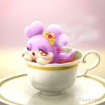 anthro bathing container crown cup female fur hair headgear heart_symbol lips looking_at_viewer nude one_eye_closed open_mouth purple_body purple_fur purple_hair simple_background solo tea_cup tiara tongue yellow_eyes sayunu himitsu_no_cocotama kirarise_(cocotama) cocotama 1:1 2017