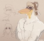 anthro beak feathers male muscular muscular_anthro muscular_male pecs shirtless solo text white_body white_feathers xeoniios nintendo tears_of_the_kingdom the_legend_of_zelda penn_(tloz) avian bird pelecaniform pelican rito english_text hi_res