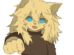 anthro blonde_hair blue_eyes brown_clothing clothing female fur hair open_mouth punch simple_background upper_body yellow_body yellow_fur eneki_sei bird_dog canid canine canis domestic_dog golden_retriever hunting_dog mammal retriever 4:3 half-length_portrait portrait