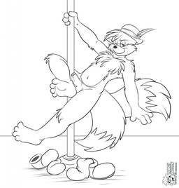 2_tails 4_toes anthro balls bedroom_eyes bodily_fluids clothing dancing dipstick_tail erection eyebrows feathers feet fluffy fluffy_tail footwear foreskin genital_fluids genitals half-closed_eyes hat hat_only headgear headgear_only headwear headwear_only humanoid_genitalia humanoid_penis leaking legwear male markings mostly_nude multi_tail multicolored_tail narrowed_eyes navel penis pole pole_dancing pole_masturbation precum raised_eyebrow seductive shoes smile smirk socks solo tail tail_markings teasing toes roarey_raccoon sega sonic_the_hedgehog_(series) miles_prower canid canine fox mammal hi_res watermark
