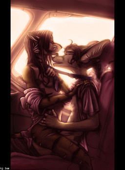 aircraft airplane anthro anthro_on_anthro clothed clothing cockpit duo female inside_airplane male male/female mile_high_club necktie partially_clothed pilot romantic romantic_couple side_view straddling uniform vehicle aviophile lux_(character) canid canine felid fox hybrid mammal mustelid otter pantherine tiger
