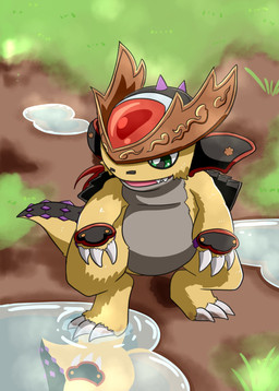anthro armor claws forehead_gem fur gem green_eyes headgear helmet male puddle solo toe_claws water yellow_body yellow_fur kotaerulavakeks bandai_namco digimon mythology digimon_(species) dragon furred_dragon furred_scalie mythological_creature mythological_scalie ryudamon scalie absurd_res hi_res