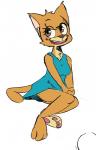 anthro barefoot biped blush breasts brown_body brown_fur butt clothed clothing dress eyelashes fangs feet female fur paws pose sitting smile solo sundress teeth upskirt gabbah lily_(gabbah) domestic_cat felid feline felis mammal 2016 digital_media_(artwork) hi_res