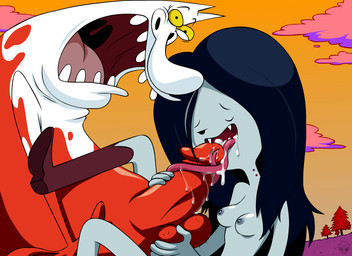 bite_mark bite_mark_on_neck black_eyes bodily_fluids cum duo erection fanged_bite_mark fanged_bite_mark_on_neck female genital_fluids genitals licking male male/female micro_calves micro_legs micro_thighs not_furry on_model oral penile penis penis_lick sex style_crossover thin_arms thin_calves thin_legs thin_thighs tongue tongue_out toony uvula zone adventure_time cartoon_network cow_and_chicken marceline_abadeer the_red_guy demon humanoid vampire 11:8 crossover