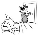 5_fingers anthro bed bedding black_eyebrows black_eyelids black_nose blanket bottomwear closed_frown clothed clothed_anthro clothed_male clothing door doorframe duo eyebrows fingers frown fully_clothed fully_clothed_anthro fully_clothed_male fur furniture grey_bottomwear grey_clothing grey_pants grey_sweater grey_topwear half-closed_eyes head_on_pillow inside looking_at_another looking_at_partner lying lying_on_bed male male_anthro mouth_closed narrowed_eyes on_bed on_side pants pillow shoulder_bag sleeping sound_effects standing sweater tail topwear under_blanket vowelless vowelless_sound_effect white_body white_fur white_pillow zzz beastofeuthanasia sega sonic_the_hedgehog_(series) shadow_the_hedgehog sonic_the_hedgehog eulipotyphlan hedgehog mammal 2025 digital_drawing_(artwork) digital_media_(artwork) english_description greyscale monochrome shaded simple_shading