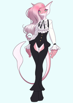anthro blue_background bottomwear clothing female frilly frilly_clothing green_eyes hair long_hair looking_at_viewer pants pink_body pink_hair simple_background solo tail unousaya nintendo pokemon generation_8_pokemon inteleon pokemon_(species)