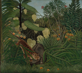2_horns ambiguous_feral ambiguous_gender banana bite cloven_hooves detailed_background duo feral fern flower food forest fruit fruit_tree grass hooves horn jungle leaf lying markings nature nature_background neck_bite on_front on_top_of outside plant quadruped sky striped_body striped_markings striped_tail stripes tail tail_markings tree unguligrade whiskers henri_rousseau public_domain bovid bovine felid mammal pantherine tiger true_buffalo 1908 20th_century absurd_res ancient_art dated hi_res huge_filesize oil_painting_(artwork) painting_(artwork) signature superabsurd_res traditional_media_(artwork) traditional_painting_(artwork)