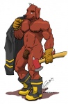 abs anthro axe balls biceps biped boots brown_body brown_eyes brown_fur clothing darkened_balls darkened_genitalia darkened_penis fire_axe firefighter firefighter_boots flaccid footwear footwear_only foreskin fur genitals gloves half-erect handwear hose humanoid_genitalia humanoid_penis jacket male manly melee_weapon mostly_nude muscular muscular_anthro muscular_male nipples nude partially_retracted_foreskin pecs penis pose shoes shoes_only solo standing tail topwear turnout_gear uniform vein weapon chestnuts_(artist) gus canid canine canis domestic_dog mammal 2009