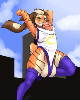 anthro balls big_penis city_scape clothing cosplay erection fur genitals grin gynomorph huge_penis intersex jumping legwear leotard orange_body orange_fur penis piercing smile solo stockings striped_body striped_fur stripes tan_body tan_fur yellow_eyes furball my_hero_academia blaire_(nrg900) rumi_usagiyama equid equine horse hybrid lagomorph laquine leporid mammal rabbit 2025 4:5 hi_res herm_(lore)
