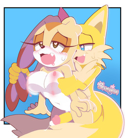 aged_up anthro big_breasts blue_eyes blush bodily_fluids bouncing_breasts breasts cum cum_drip cum_on_own_tail cum_on_self cum_on_tail dripping duo ear_grab female fur genital_fluids genitals happy happy_sex heart_eyes heart_symbol humanoid_genitalia humanoid_penis looking_pleasured loving_sex male male/female nipples nude open_mouth penis pussyjob romantic romantic_ambiance romantic_couple romantic_sex sex simple_background tail tan_body tan_fur thigh_sex vulva yellow_body yellow_fur senshion sega sonic_the_hedgehog_(series) cream_the_rabbit miles_prower canid canine fox lagomorph leporid mammal rabbit absurd_res hi_res
