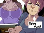 anthro big_breasts breast_squish breasts clothing duo female squish text lallamitan_t luna_(lallamitan_t) tina_(lallamitan_t) felid lion mammal pantherine reptile scalie snake digital_media_(artwork) hi_res translated