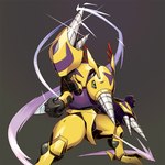 2_toes antennae_(anatomy) anthro arm_markings armor drill drill_arm drill_nose feet green_eyes head_markings horn insect_wings male markings multi_arm multi_limb purple_markings simple_background solo standing toes wings yellow_body tg_marlo bandai_namco digimon arthropod beetle digimon_(species) digmon insect 1:1 2019 digital_media_(artwork)