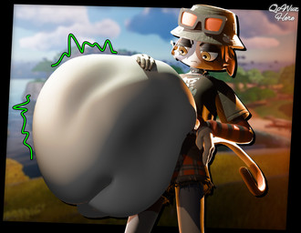 abdominal_bulge ambiguous_gender ambiguous_prey annoyed anthro anthro_pred belly big_belly bloated blurred_background bottomwear clothing collar ears_down eyelashes eyeshadow female female_anthro female_pred flat_chested fur hand_on_belly hat headgear headwear huge_belly hyper hyper_belly makeup multicolored_body multicolored_fur nails navel orange_body orange_fur pattern_clothing pivoted_ears purple_body purple_fur rumbling_stomach same_size_vore screencap screencap_background shake_lines sharp_nails shorts solo spiked_collar spikes striped_clothing striped_sleeves stripes tail vore white_body white_fur yellow_eyes qpwuzhere epic_games fortnite meow_skulls calico_cat domestic_cat felid feline felis mammal 2026 3d_(artwork) absurd_res digital_media_(artwork) hi_res